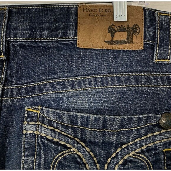 Vintage Marc Ecko Slim Fit Jeans Men 32x30 Blue Distressed Stitched Y2K Grunge - Picture 9 of 14